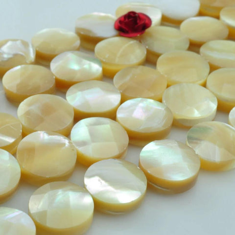 37 pcs of MOP faceted flat coin beads in 10mm