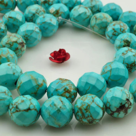 64 Faces-'' 39 pcs of Chinese Turquoise faceted round beads in 10mm