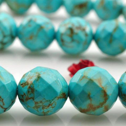 64 Faces-'' 39 pcs of Chinese Turquoise faceted round beads in 10mm