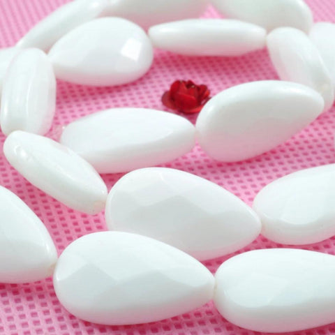 YesBeads White Ceramic faceted teardrop beads wholesale gemstone jewelry making