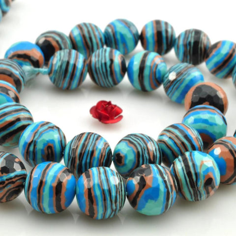 39 pcs of Blue Malachite faceted round beads in 10mm
