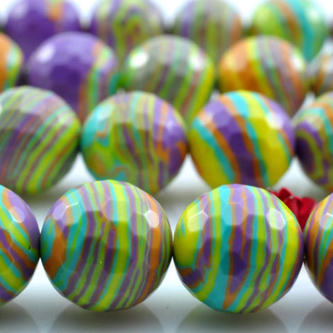 39 pcs of Green Malachite Faceted round beads in 10mm