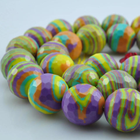 39 pcs of Green Malachite Faceted round beads in 10mm