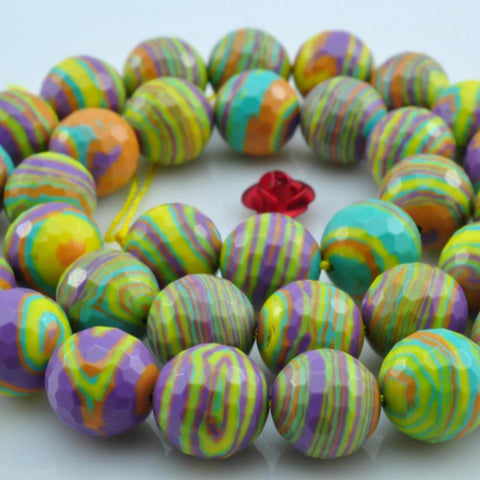 39 pcs of Green Malachite Faceted round beads in 10mm