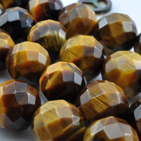 YesBeads Natural Yellow Tiger Eye faceted round beads wholesale gemstone jewelry 15"