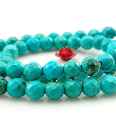 64 Faces-'' 70 pcs of Chinese Turquoise faceted round beads in 6mm