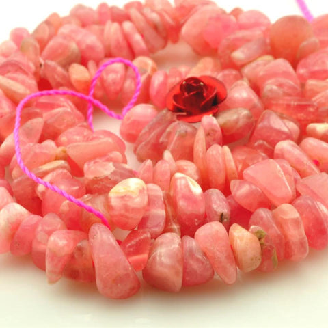 YesBeads 15 inches of Rhodochrosite smooth chips beads in 5-9mm