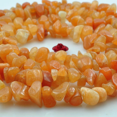 35 inches of Natural Red Aventurine smooth chips beads in 5-10mm