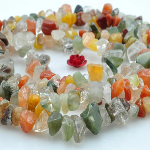 35 inches of Natural mixed color stone smooth chips beads in 5-10mm