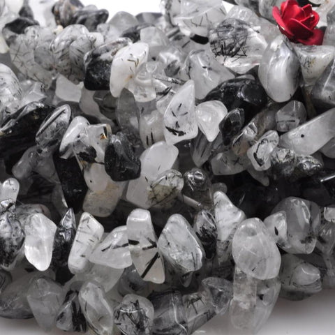 35 inches of Black Rutilated Quartz smooth hips beads in 5-10mm