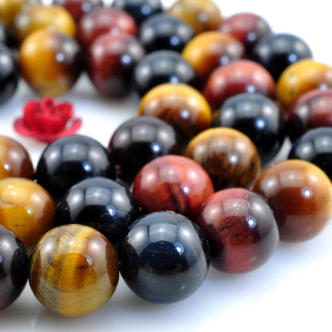 YesBeads Natural Rainbow Tiger Eye mix color smooth loose round beads gemstone wholesale jewelry making bracelet diy stuff