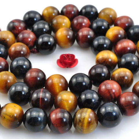 YesBeads Natural Rainbow Tiger Eye mix color smooth loose round beads gemstone wholesale jewelry making bracelet diy stuff