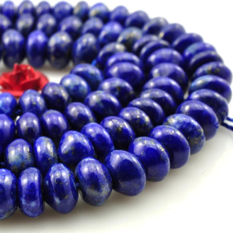 YesBeads A grade-''15 inches of Natural Lapis Lazuli smooth rondelle beads in 4x6mm