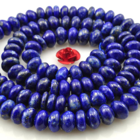 YesBeads A grade-''15 inches of Natural Lapis Lazuli smooth rondelle beads in 4x6mm