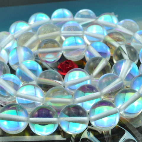 YesBeads Mystic aura quartz crystal Synthetic smooth round beads wholesale jewelry making 15"