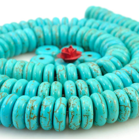 YesBeads 148 pcs of Chinese Turquoise smooth rondelle beads in 3X8mm