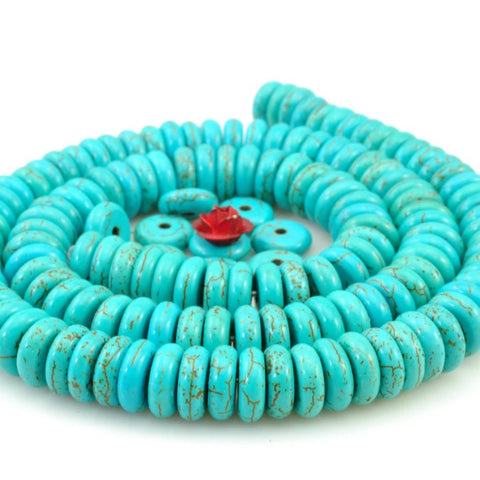 YesBeads 148 pcs of Chinese Turquoise smooth rondelle beads in 3X8mm