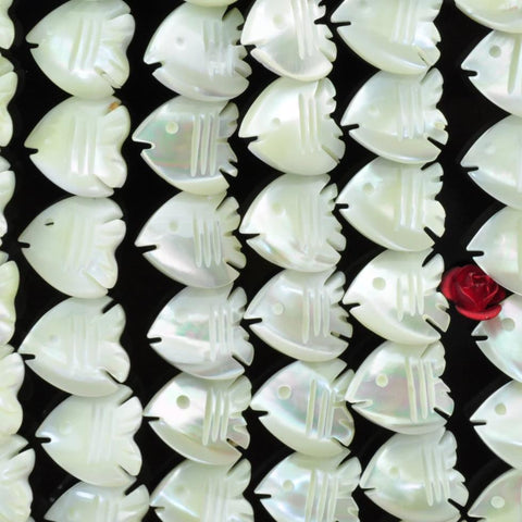 33 pcs of MOP carved Fish Shaped beads in 12X12mm