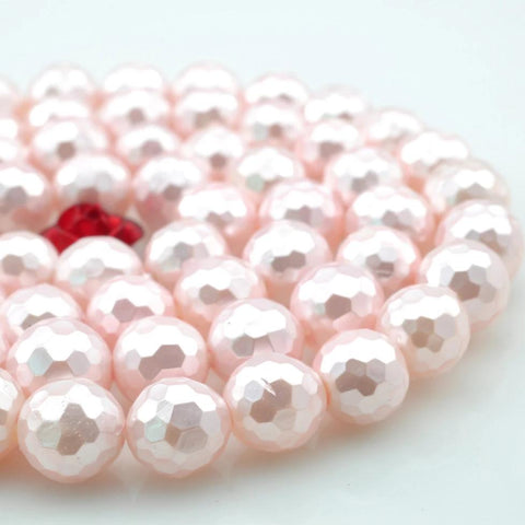 62 pcs of Solid color Shell Pearl faceted round beads in 6mm