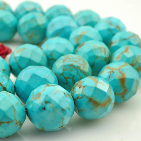 64 Faces-'' 39 pcs of Natural Turquoise faceted round beads in 10mm