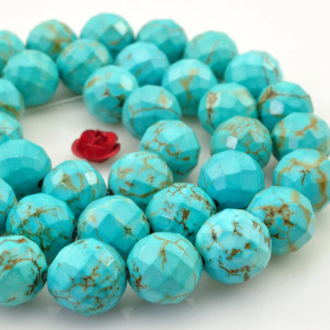 64 Faces-'' 39 pcs of Natural Turquoise faceted round beads in 10mm