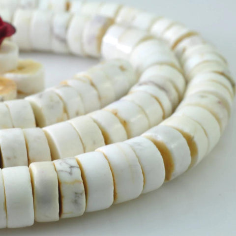 YesBeads 16 inches of Natural whiteTurquoise smooth wheel beads in 3X6mm