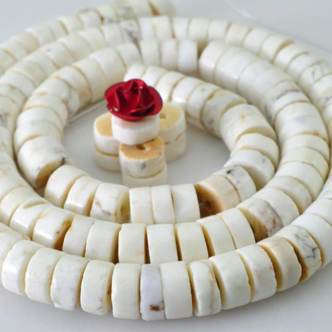 YesBeads 16 inches of Natural whiteTurquoise smooth wheel beads in 3X6mm