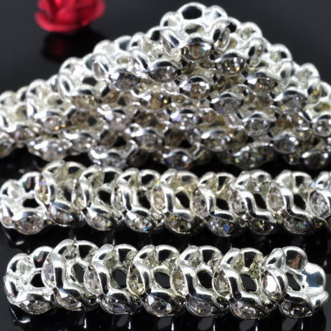50 pcs of Silver plated Rhinestone flower beads in 6mm diameter X 4mm Thick