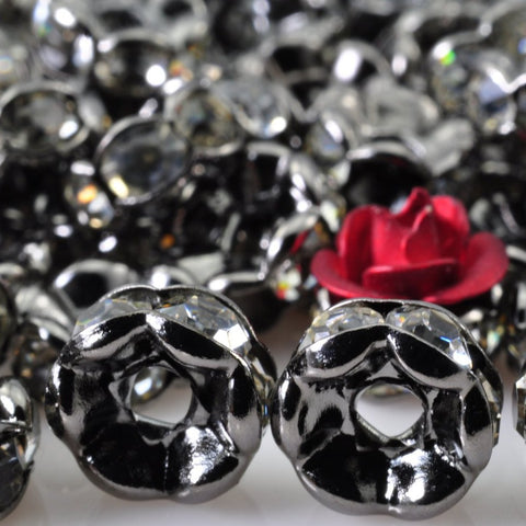 50 pcs of Gun black Rhinestone flower beads in 8mm diameter X 3mm Thick