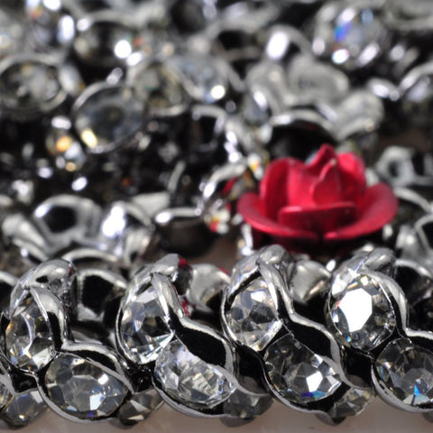 50 pcs of Gun black Rhinestone flower beads in 8mm diameter X 3mm Thick