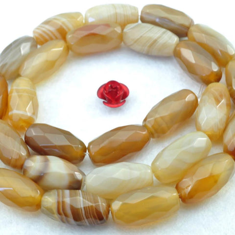 26 pcs of Banded Agate faceted drum beads in 7 x14mm