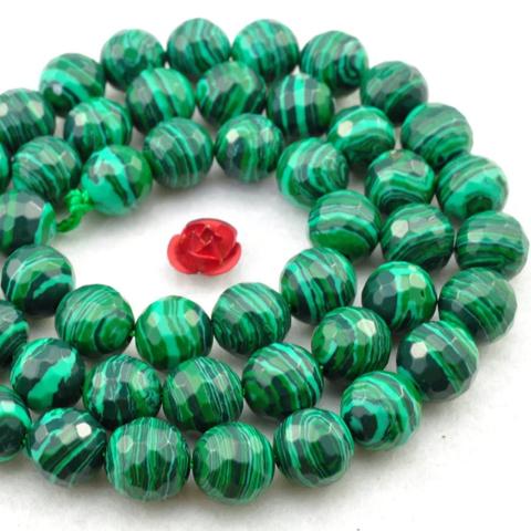 YesBeads Green Malachite Synthetic faceted round beads wholesale gemstone jewerly 15"
