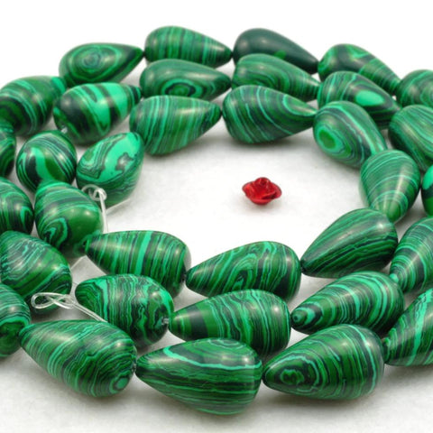 20 pcs of Synthetic Malachite smooth teardrop beads in 12X20mm