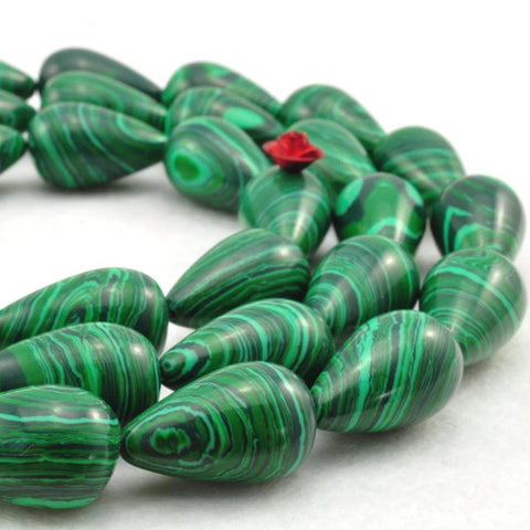20 pcs of Synthetic Malachite smooth teardrop beads in 12X20mm