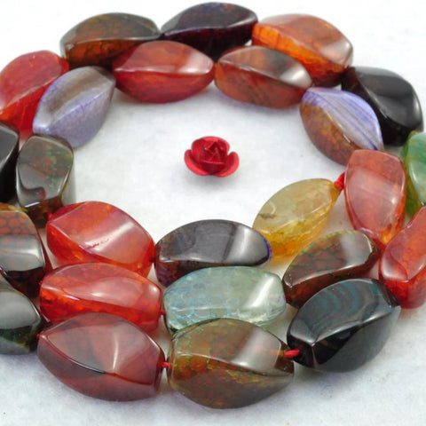 24 pcs of Fire Agate smooth twist beads in 8 x 16mm