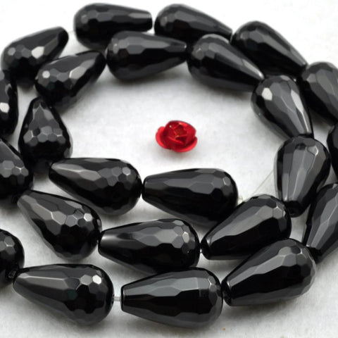 Black Onyx faceted teardrop beads wholesale gemstone jewelry making earings diy