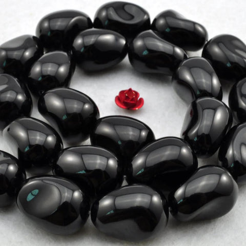 22 pcs of Black Onyx smooth teardrop beads in 13x18mm