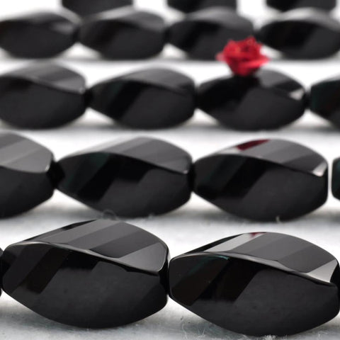 YesBeads natural Black Onyx faceted twist loose beads gemstone wholesale jewelry making 15''