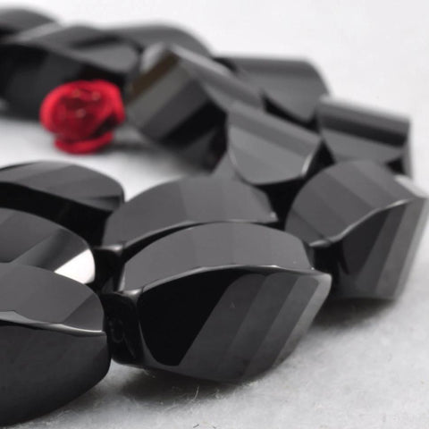 YesBeads natural Black Onyx faceted twist loose beads gemstone wholesale jewelry making 15''