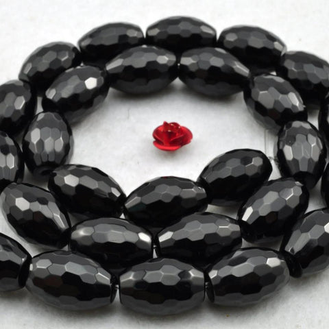 Black Onyx faceted rice drum beads wholesale loose gemstone for jewelry making diy bracelet