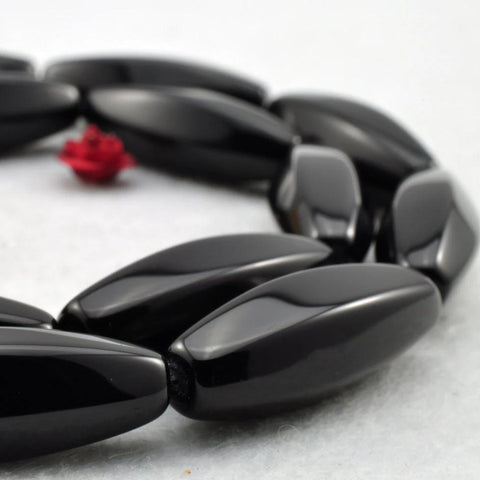 YesBeads 16 pcs of Black Onyx smooth rice beads in 8x25mm