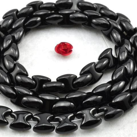 15 inches of Black Onyx smooth axe chain beads in 8X8mm