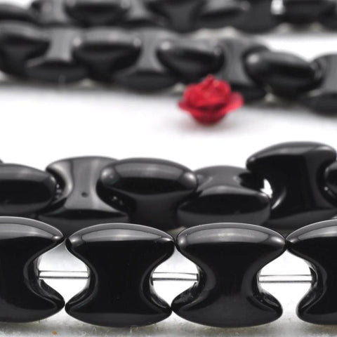 15 inches of Black Onyx smooth axe chain beads in 8X8mm