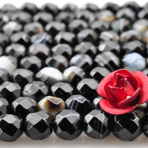 96 pcs of Banded Agate faceted round beads in 4mm