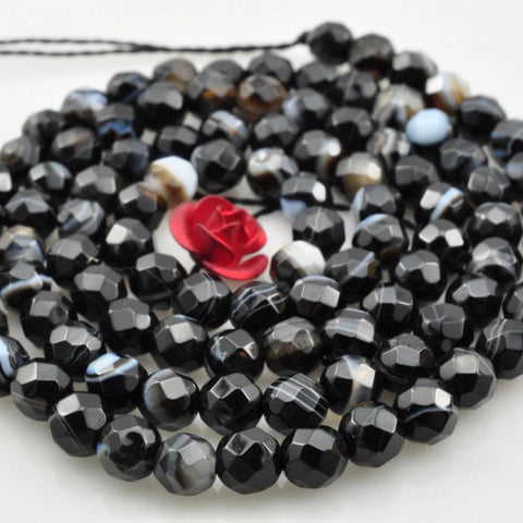 96 pcs of Banded Agate faceted round beads in 4mm