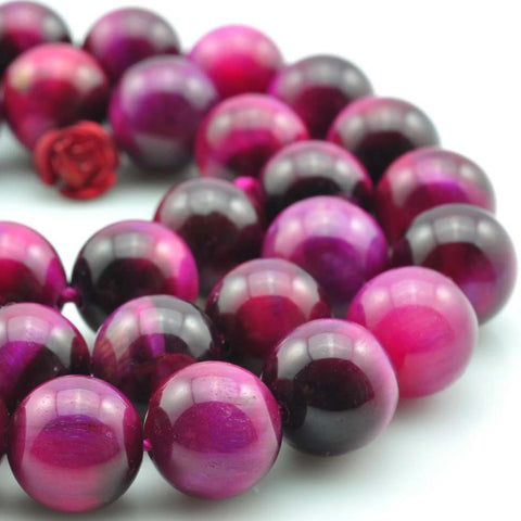 YesBeads Rose Red Tiger Eye smooth round beads wholesale gemstone jewlery making 15"
