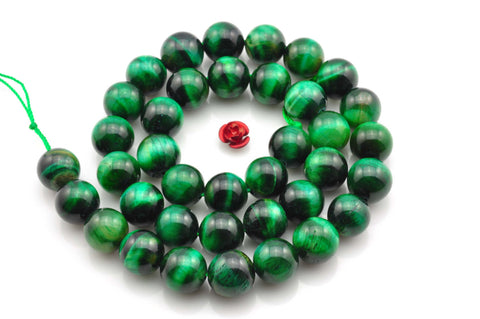YesBeads Green Tiger Eye smooth round beads wholesale gemstone jewelry making 6mm-10mm 15"