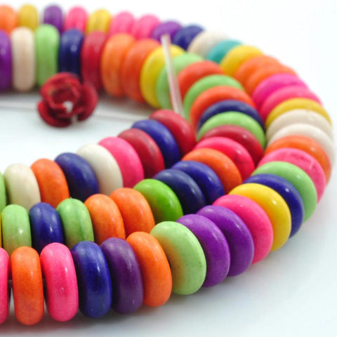 YesBeads 15.5 inches of mixed color Chinese Turquoise smooth rondelle beads in 3X8mm