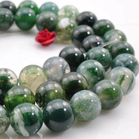 Natural moss agate smooth round beads loose gemstone wholesale jewelry making bracelet diy stuff