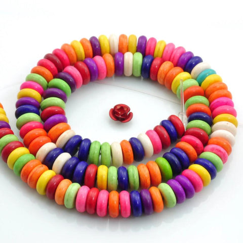 YesBeads 15.5 inches of mixed color Chinese Turquoise smooth rondelle beads in 3X8mm